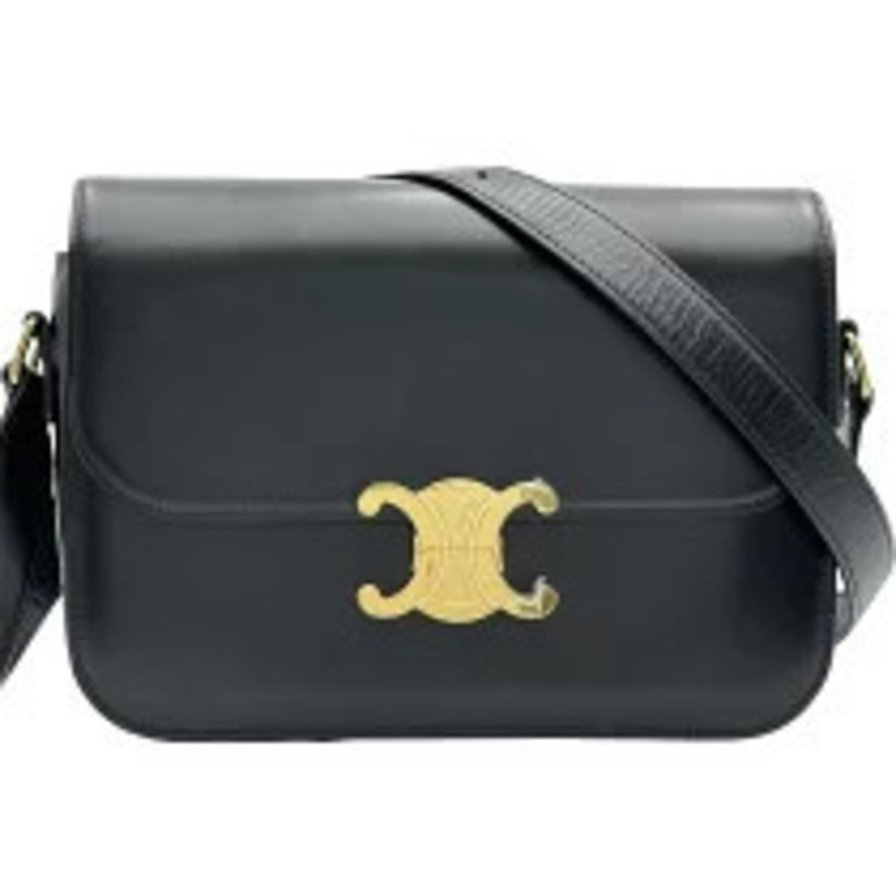 Celine Triomphe Black Leather Shoulder Bag